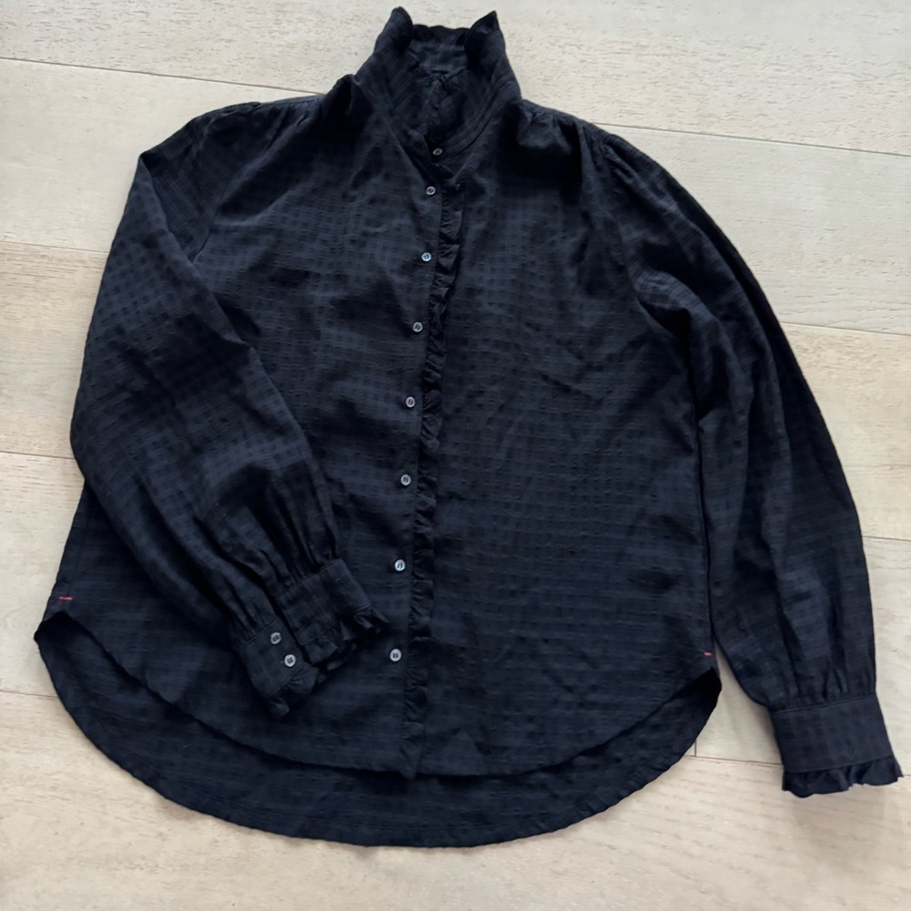 Xirena Black Ruffle Blouse button down XS - Picture 2 of 6